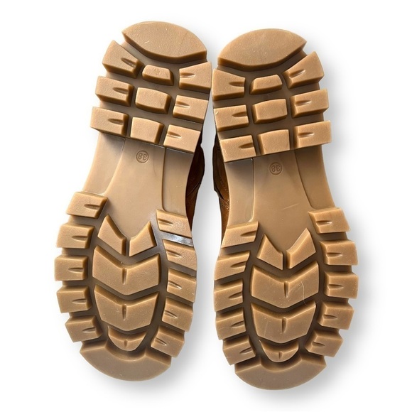 Beberlis Cognac Brown Suede Shearling Lace Up Combat Boots w/ Lug Soles NEW - Picture 6 of 14